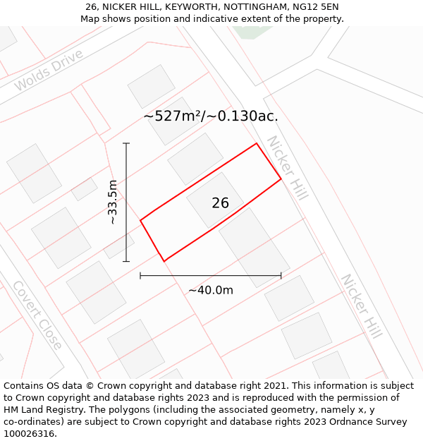 26, NICKER HILL, KEYWORTH, NOTTINGHAM, NG12 5EN: Plot and title map