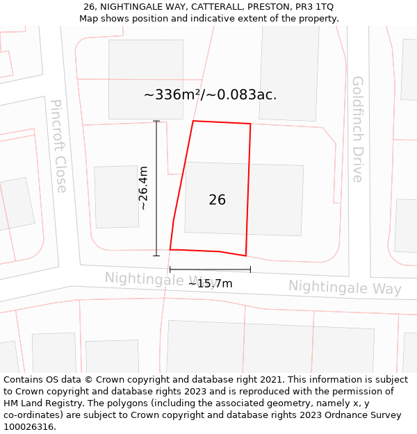 26, NIGHTINGALE WAY, CATTERALL, PRESTON, PR3 1TQ: Plot and title map