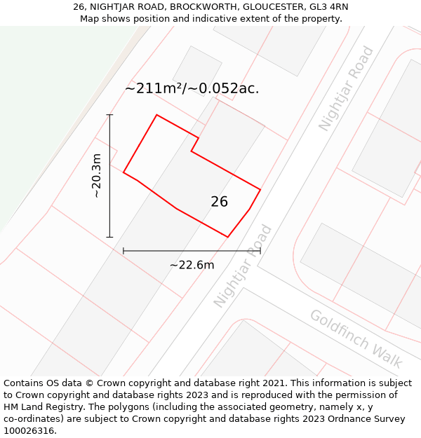 26, NIGHTJAR ROAD, BROCKWORTH, GLOUCESTER, GL3 4RN: Plot and title map