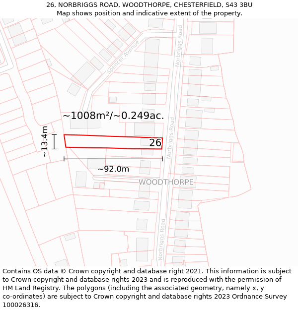 26, NORBRIGGS ROAD, WOODTHORPE, CHESTERFIELD, S43 3BU: Plot and title map