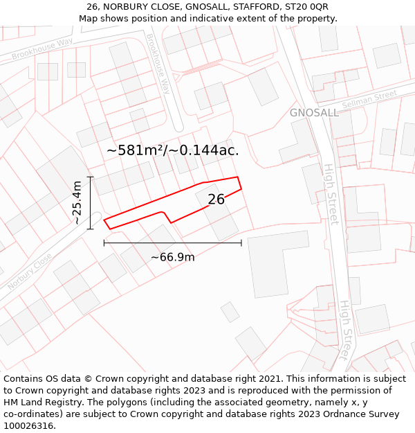 26, NORBURY CLOSE, GNOSALL, STAFFORD, ST20 0QR: Plot and title map