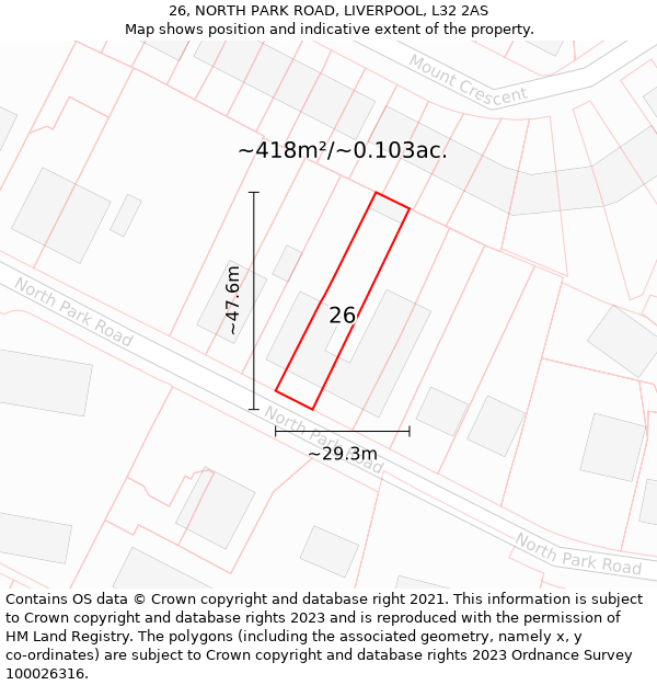 26, NORTH PARK ROAD, LIVERPOOL, L32 2AS: Plot and title map