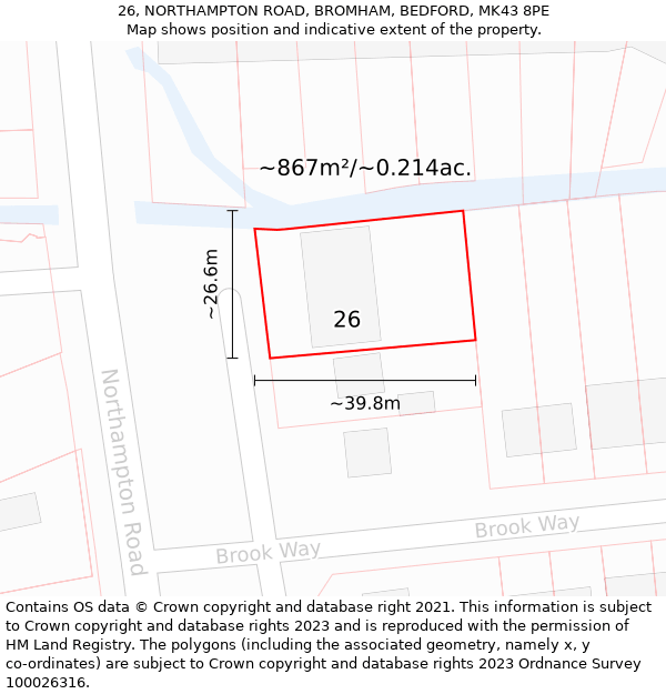 26, NORTHAMPTON ROAD, BROMHAM, BEDFORD, MK43 8PE: Plot and title map