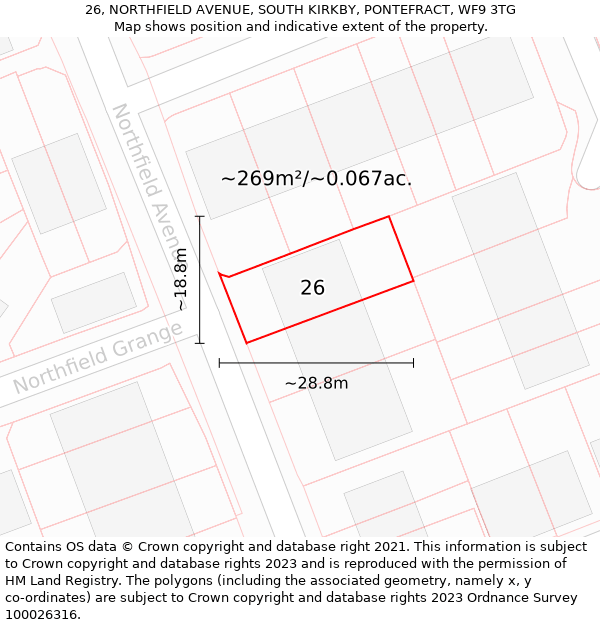 26, NORTHFIELD AVENUE, SOUTH KIRKBY, PONTEFRACT, WF9 3TG: Plot and title map