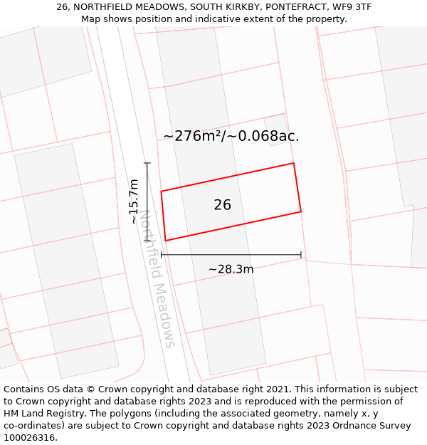 26, NORTHFIELD MEADOWS, SOUTH KIRKBY, PONTEFRACT, WF9 3TF: Plot and title map