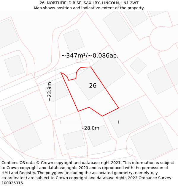 26, NORTHFIELD RISE, SAXILBY, LINCOLN, LN1 2WT: Plot and title map