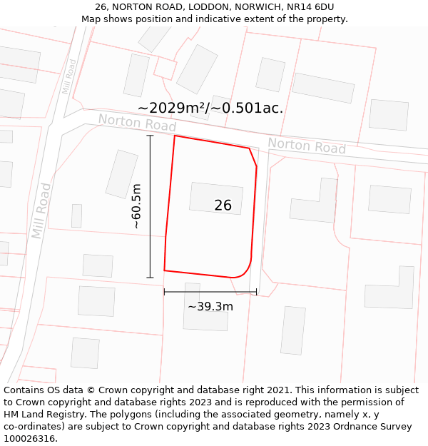 26, NORTON ROAD, LODDON, NORWICH, NR14 6DU: Plot and title map