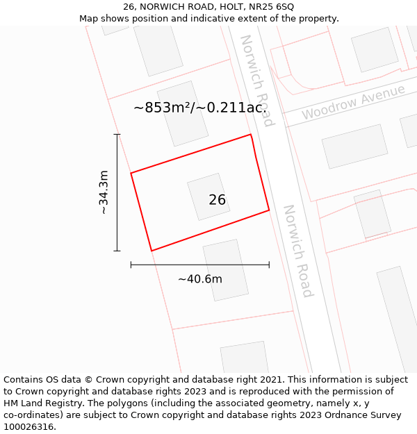 26, NORWICH ROAD, HOLT, NR25 6SQ: Plot and title map