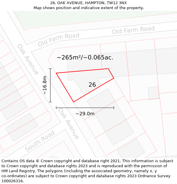 26, OAK AVENUE, HAMPTON, TW12 3NX: Plot and title map