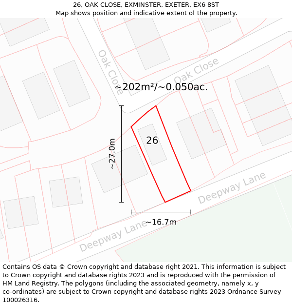 26, OAK CLOSE, EXMINSTER, EXETER, EX6 8ST: Plot and title map