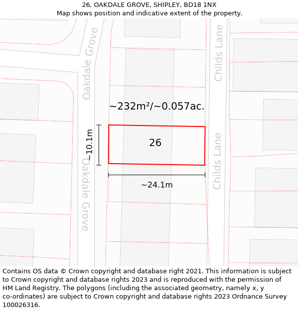 26, OAKDALE GROVE, SHIPLEY, BD18 1NX: Plot and title map