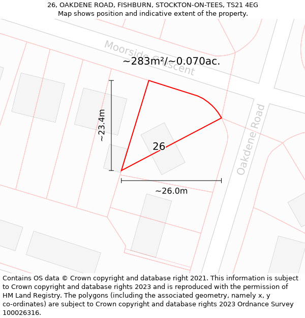 26, OAKDENE ROAD, FISHBURN, STOCKTON-ON-TEES, TS21 4EG: Plot and title map