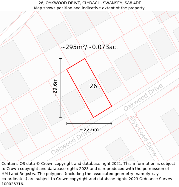 26, OAKWOOD DRIVE, CLYDACH, SWANSEA, SA8 4DF: Plot and title map