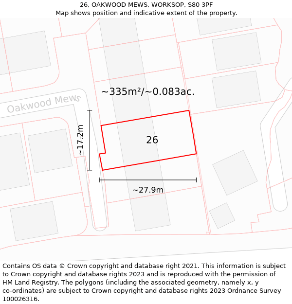 26, OAKWOOD MEWS, WORKSOP, S80 3PF: Plot and title map