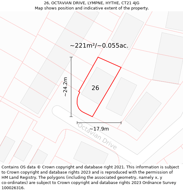 26, OCTAVIAN DRIVE, LYMPNE, HYTHE, CT21 4JG: Plot and title map