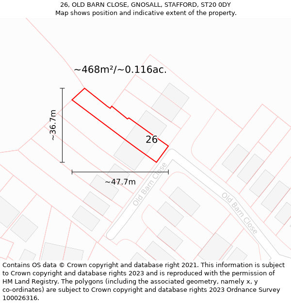 26, OLD BARN CLOSE, GNOSALL, STAFFORD, ST20 0DY: Plot and title map