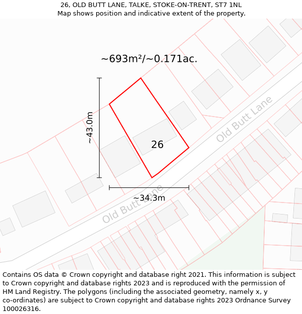 26, OLD BUTT LANE, TALKE, STOKE-ON-TRENT, ST7 1NL: Plot and title map