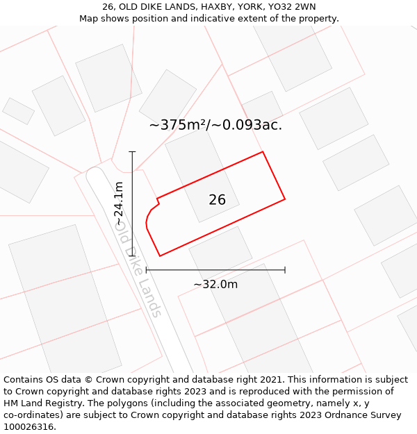 26, OLD DIKE LANDS, HAXBY, YORK, YO32 2WN: Plot and title map