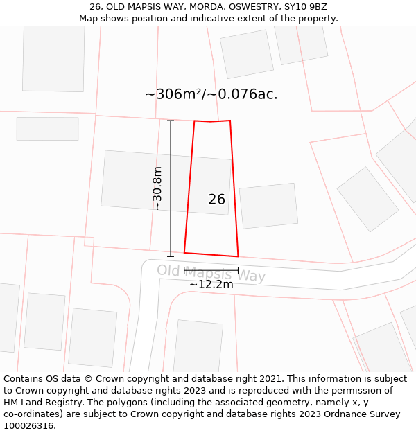 26, OLD MAPSIS WAY, MORDA, OSWESTRY, SY10 9BZ: Plot and title map