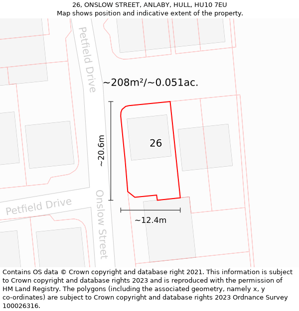 26, ONSLOW STREET, ANLABY, HULL, HU10 7EU: Plot and title map