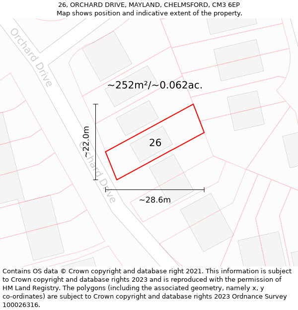 26, ORCHARD DRIVE, MAYLAND, CHELMSFORD, CM3 6EP: Plot and title map