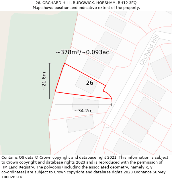 26, ORCHARD HILL, RUDGWICK, HORSHAM, RH12 3EQ: Plot and title map