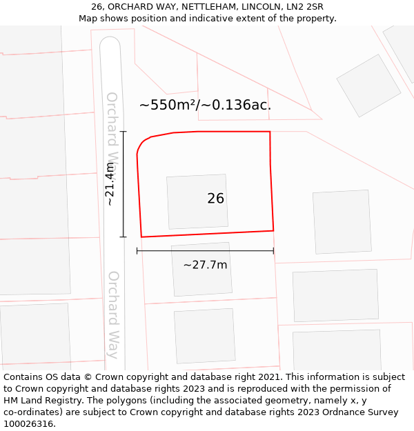 26, ORCHARD WAY, NETTLEHAM, LINCOLN, LN2 2SR: Plot and title map