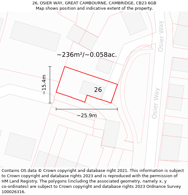 26, OSIER WAY, GREAT CAMBOURNE, CAMBRIDGE, CB23 6GB: Plot and title map