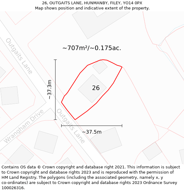 26, OUTGAITS LANE, HUNMANBY, FILEY, YO14 0PX: Plot and title map