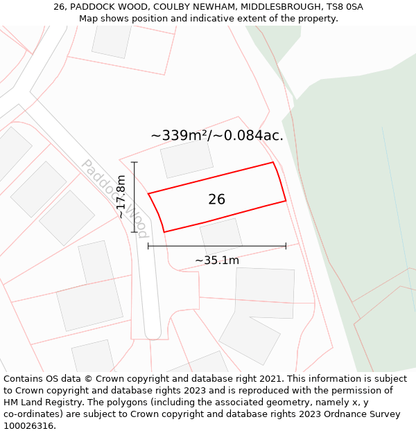 26, PADDOCK WOOD, COULBY NEWHAM, MIDDLESBROUGH, TS8 0SA: Plot and title map