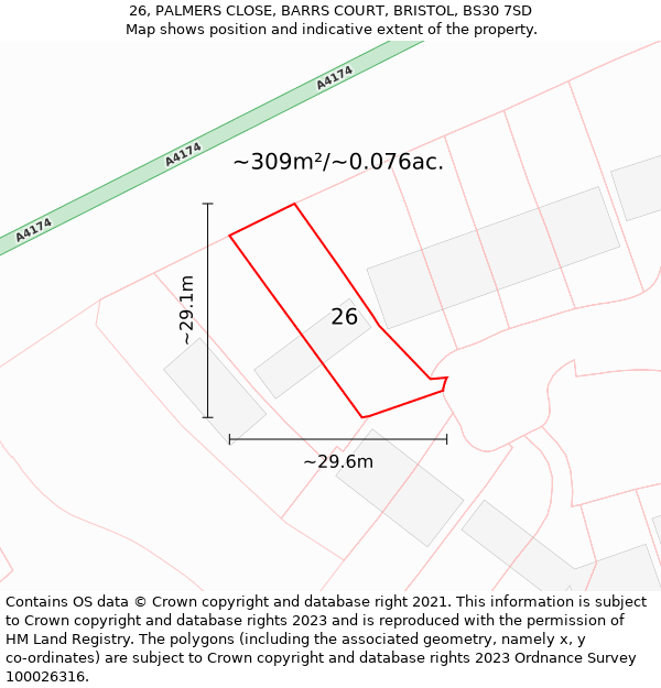 26, PALMERS CLOSE, BARRS COURT, BRISTOL, BS30 7SD: Plot and title map