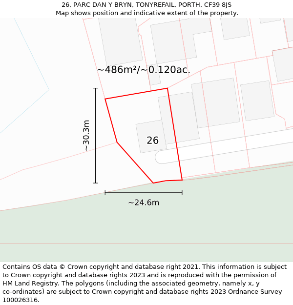 26, PARC DAN Y BRYN, TONYREFAIL, PORTH, CF39 8JS: Plot and title map