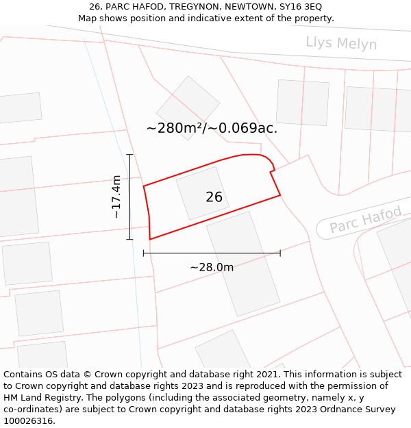 26, PARC HAFOD, TREGYNON, NEWTOWN, SY16 3EQ: Plot and title map