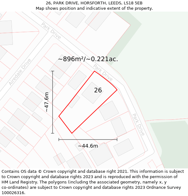 26, PARK DRIVE, HORSFORTH, LEEDS, LS18 5EB: Plot and title map