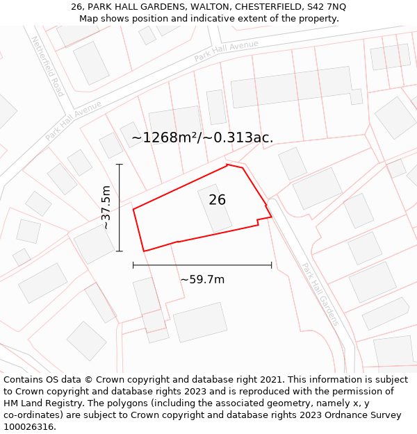 26, PARK HALL GARDENS, WALTON, CHESTERFIELD, S42 7NQ: Plot and title map