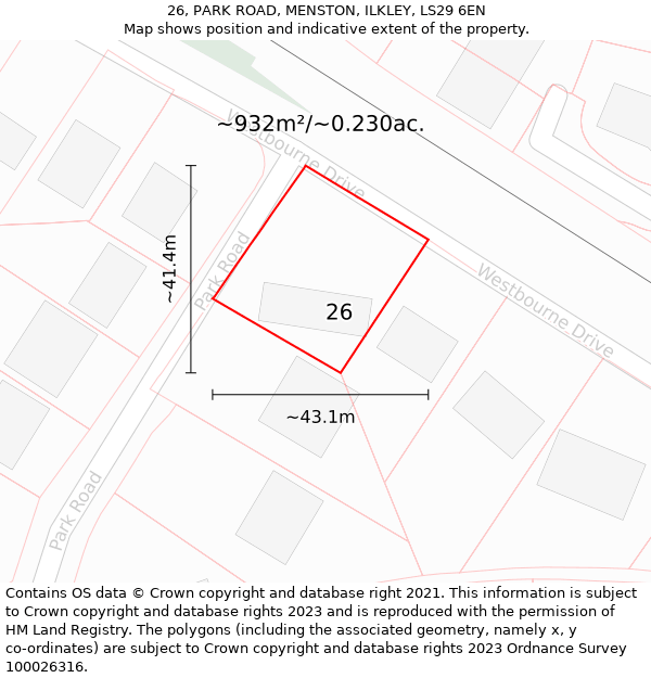 26, PARK ROAD, MENSTON, ILKLEY, LS29 6EN: Plot and title map