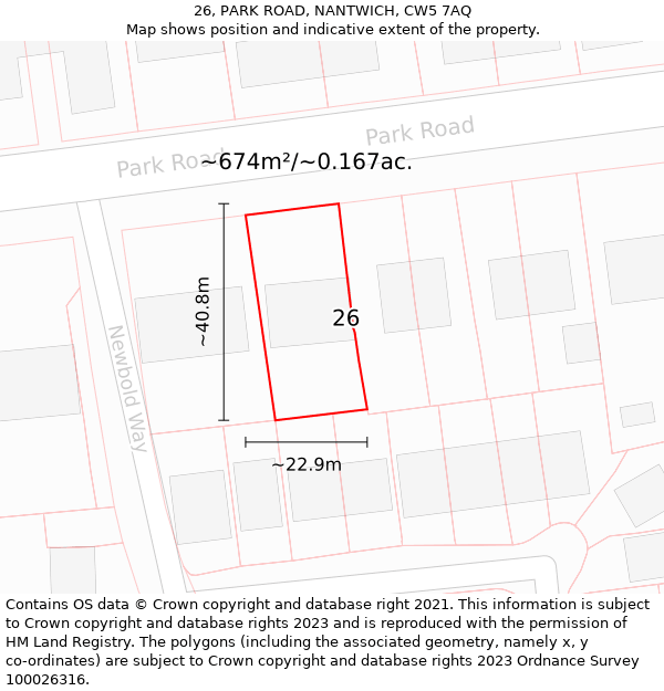 26, PARK ROAD, NANTWICH, CW5 7AQ: Plot and title map