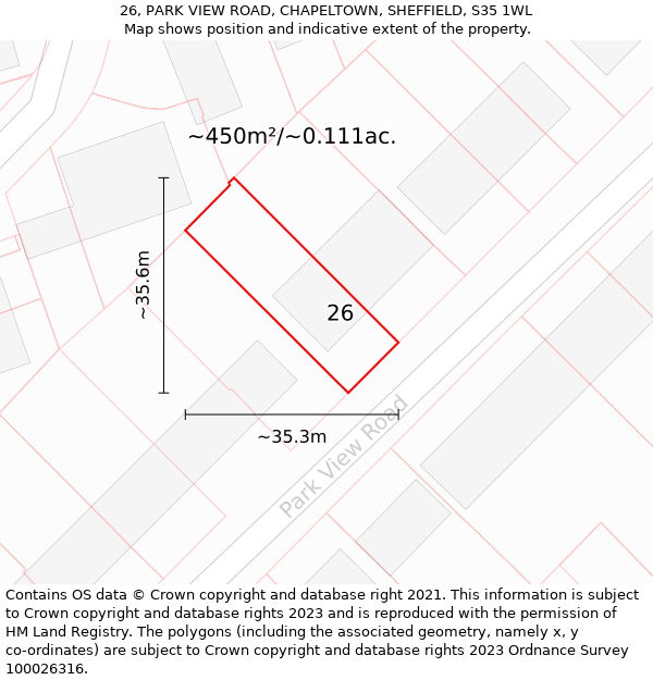 26, PARK VIEW ROAD, CHAPELTOWN, SHEFFIELD, S35 1WL: Plot and title map