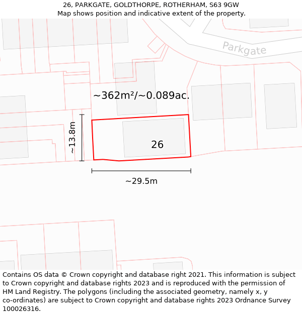 26, PARKGATE, GOLDTHORPE, ROTHERHAM, S63 9GW: Plot and title map