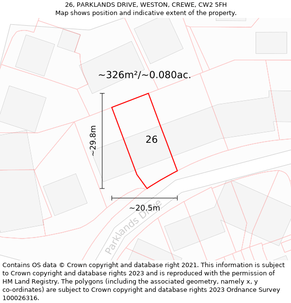 26, PARKLANDS DRIVE, WESTON, CREWE, CW2 5FH: Plot and title map