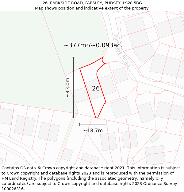 26, PARKSIDE ROAD, FARSLEY, PUDSEY, LS28 5BG: Plot and title map