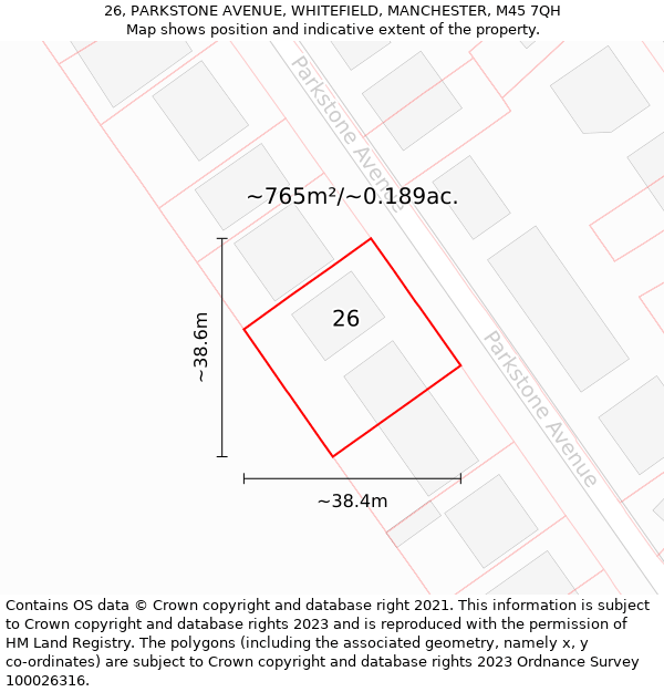 26, PARKSTONE AVENUE, WHITEFIELD, MANCHESTER, M45 7QH: Plot and title map