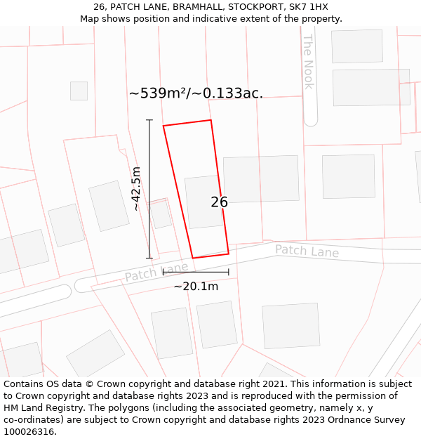 26, PATCH LANE, BRAMHALL, STOCKPORT, SK7 1HX: Plot and title map