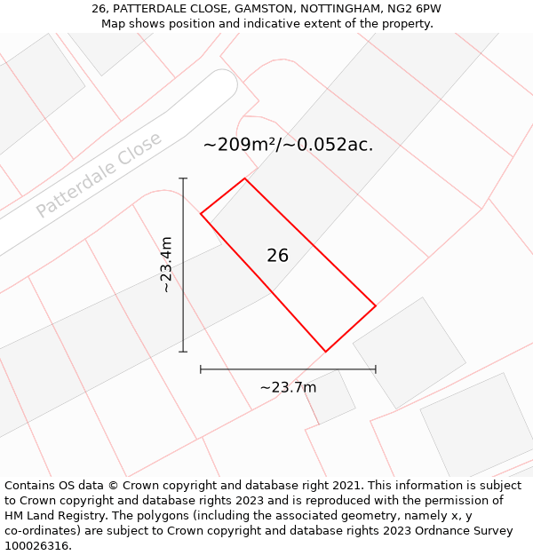 26, PATTERDALE CLOSE, GAMSTON, NOTTINGHAM, NG2 6PW: Plot and title map