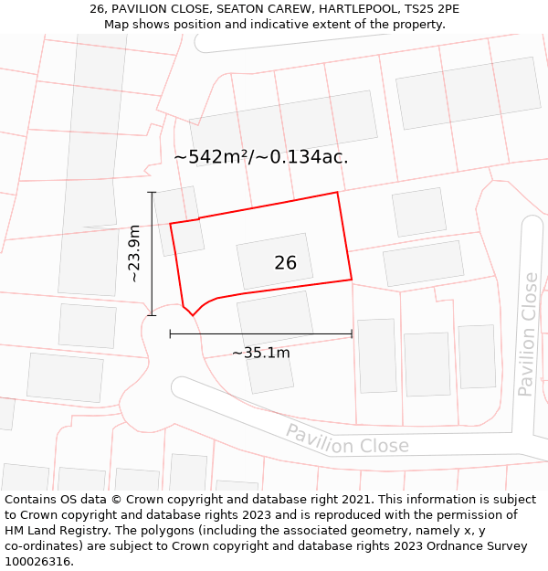 26, PAVILION CLOSE, SEATON CAREW, HARTLEPOOL, TS25 2PE: Plot and title map
