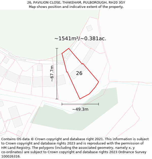 26, PAVILION CLOSE, THAKEHAM, PULBOROUGH, RH20 3GY: Plot and title map