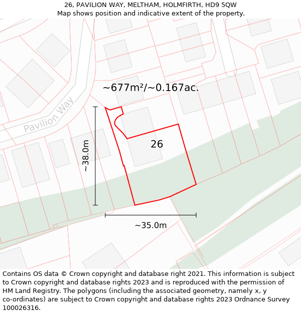 26, PAVILION WAY, MELTHAM, HOLMFIRTH, HD9 5QW: Plot and title map