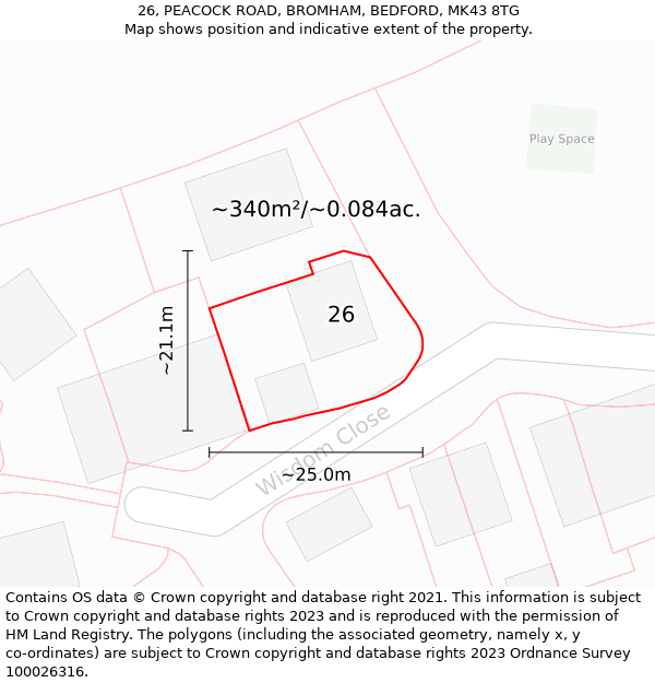 26, PEACOCK ROAD, BROMHAM, BEDFORD, MK43 8TG: Plot and title map