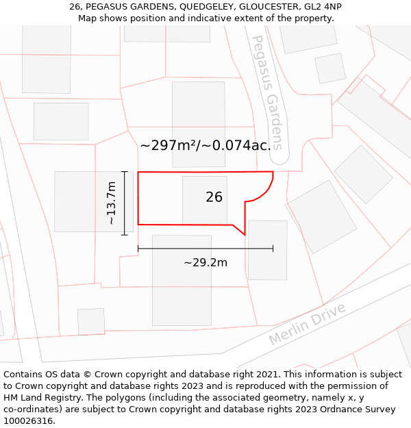 26, PEGASUS GARDENS, QUEDGELEY, GLOUCESTER, GL2 4NP: Plot and title map