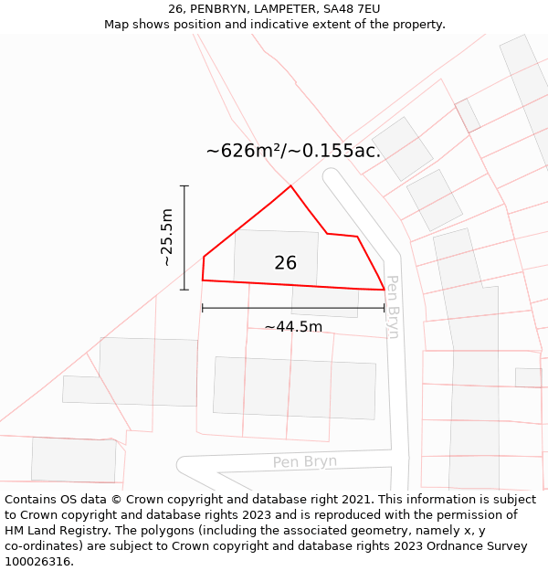 26, PENBRYN, LAMPETER, SA48 7EU: Plot and title map